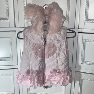 18 month Pink Puff Vest with furry hoodie